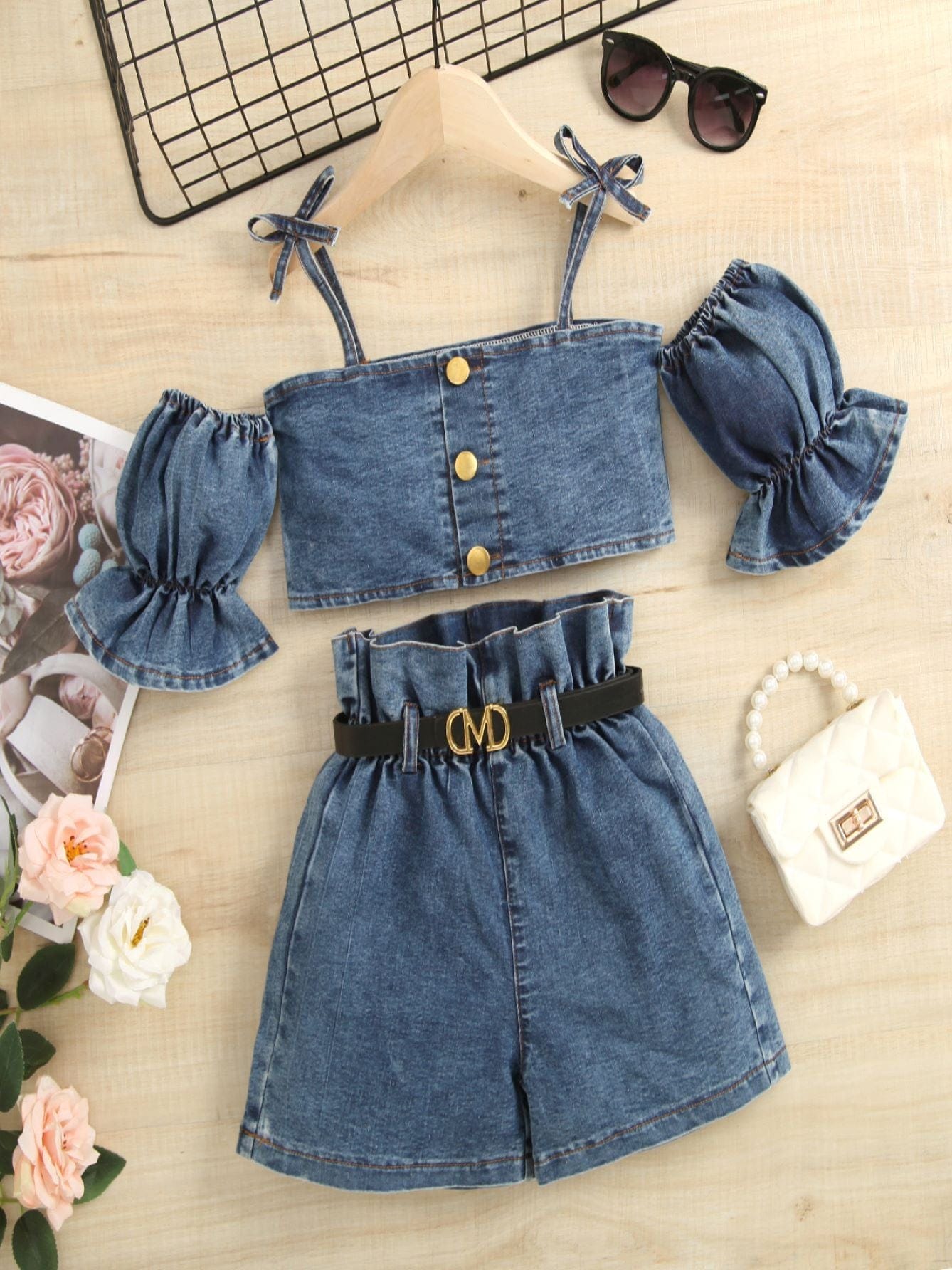 Blue / 2-3T Girls Denim Shorts Set