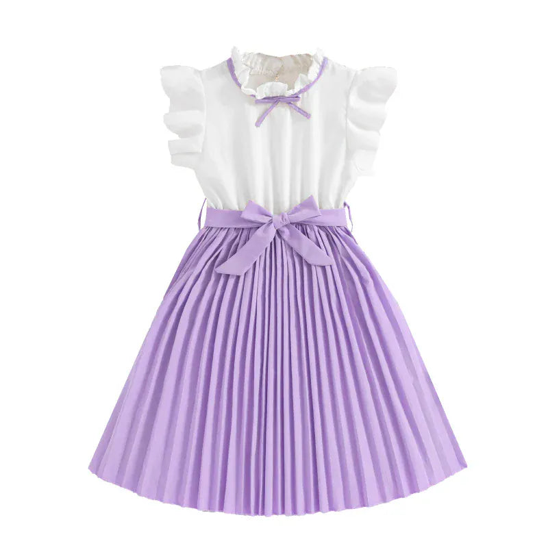 Purple / 8T Girls’ Elegant Party Dress with Bow Tie