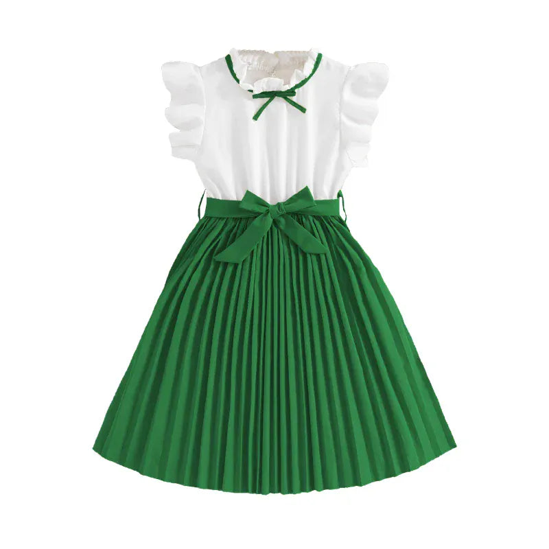 Green / 8T Girls’ Elegant Party Dress with Bow Tie