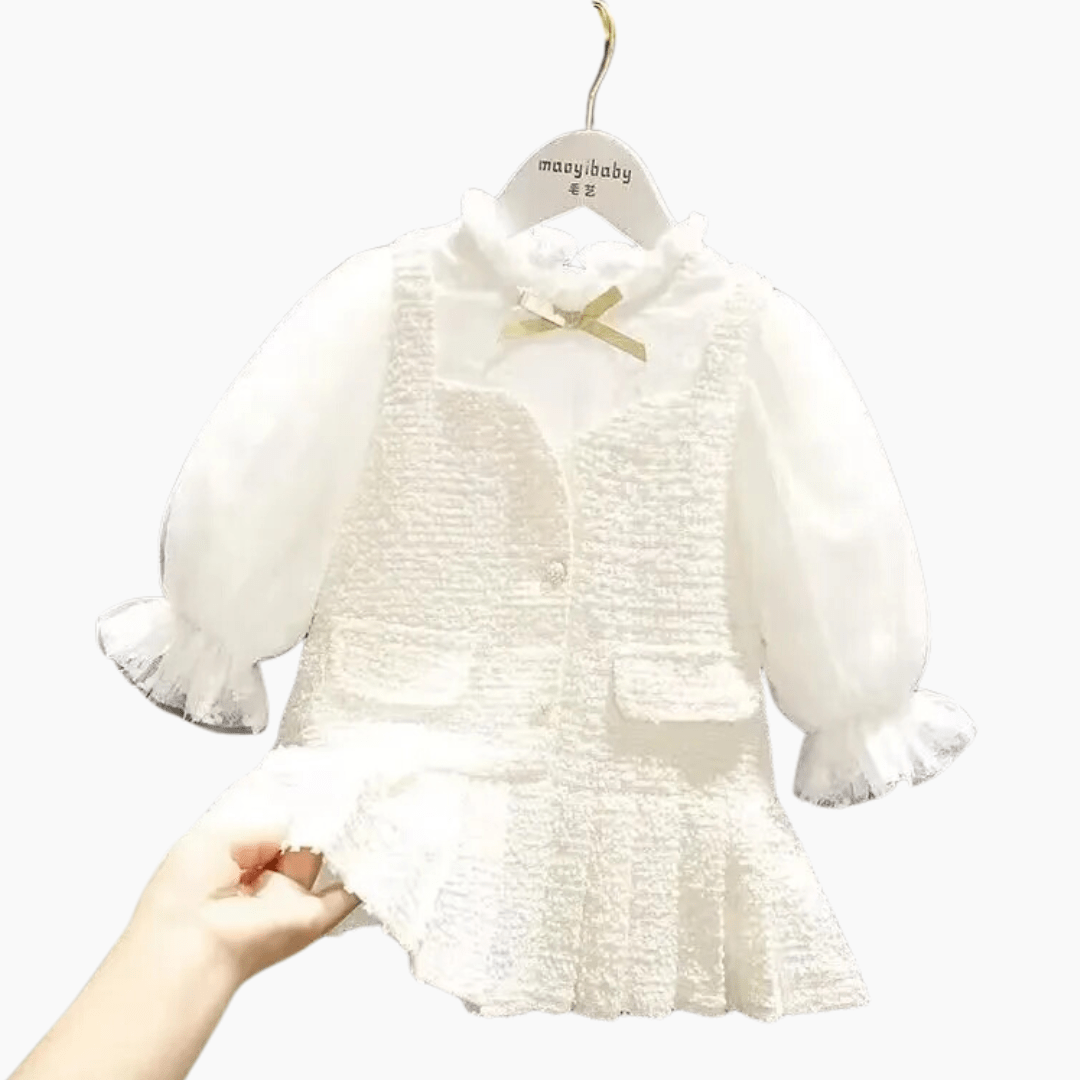 Girls Elegant Tweed Dress Set, White / 2T