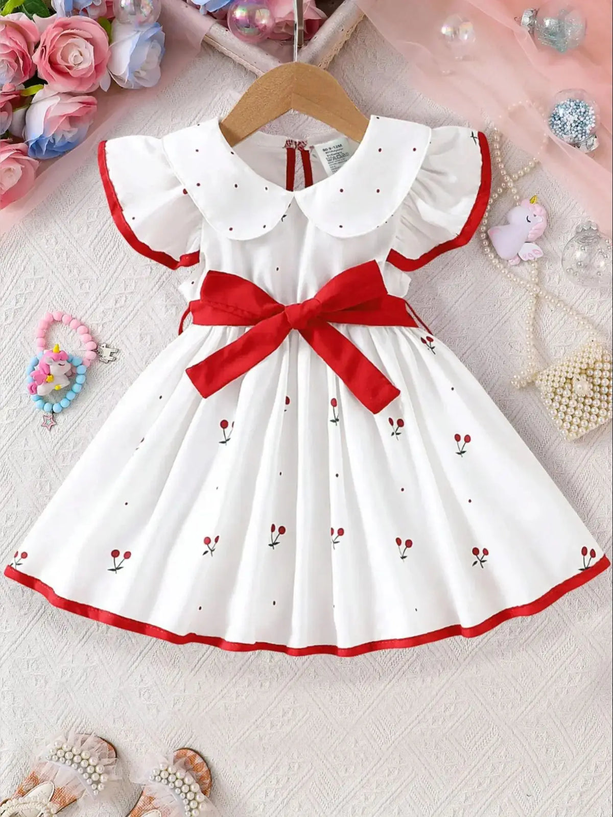 White / 6-9M Girls Floral Print Dress