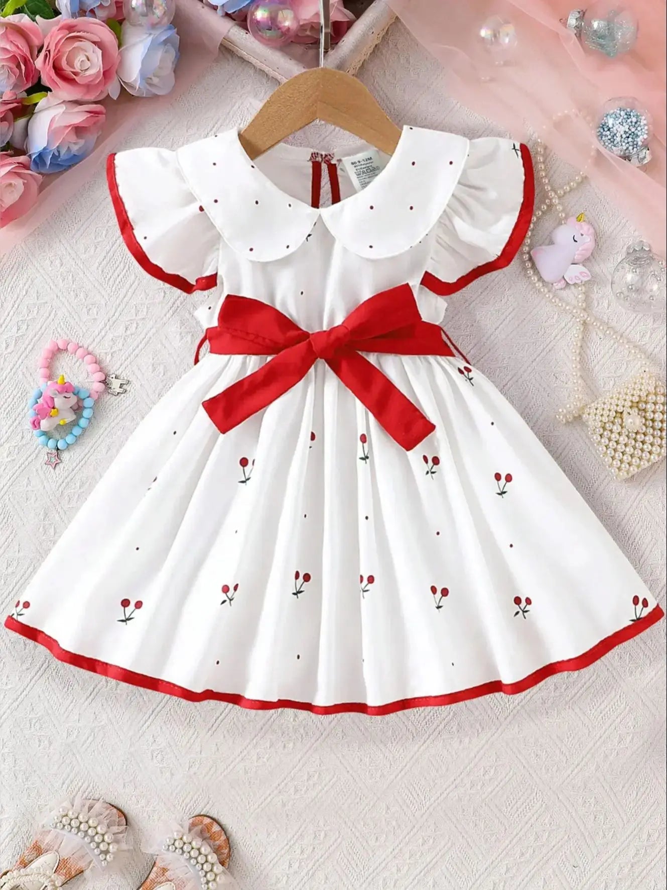 White / 6-9M Girls Floral Print Dress