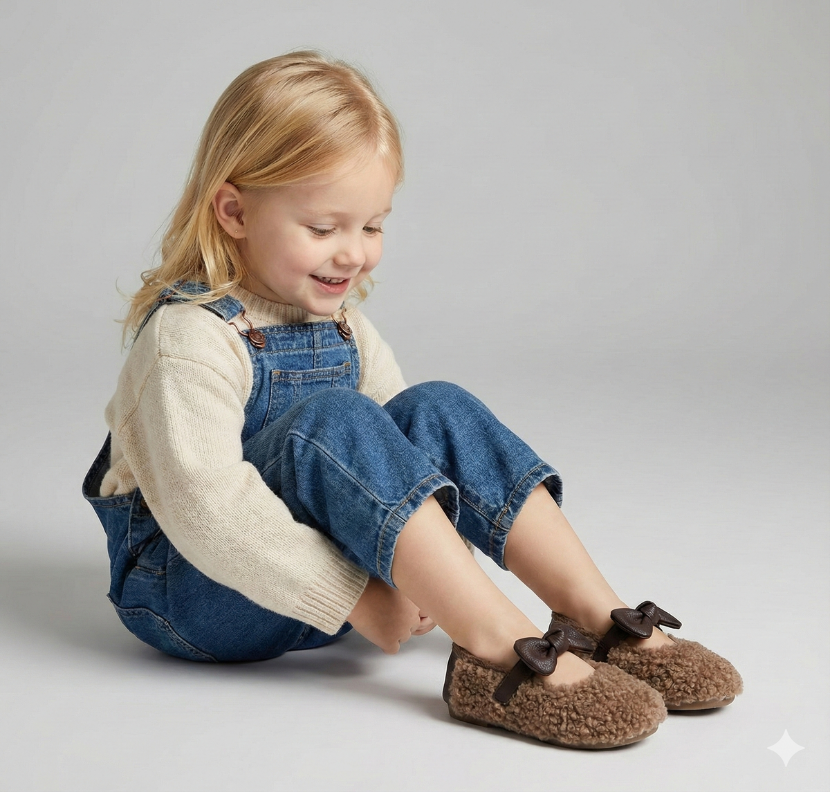 Girls' Fluffy Winter Flats with Leather Bow