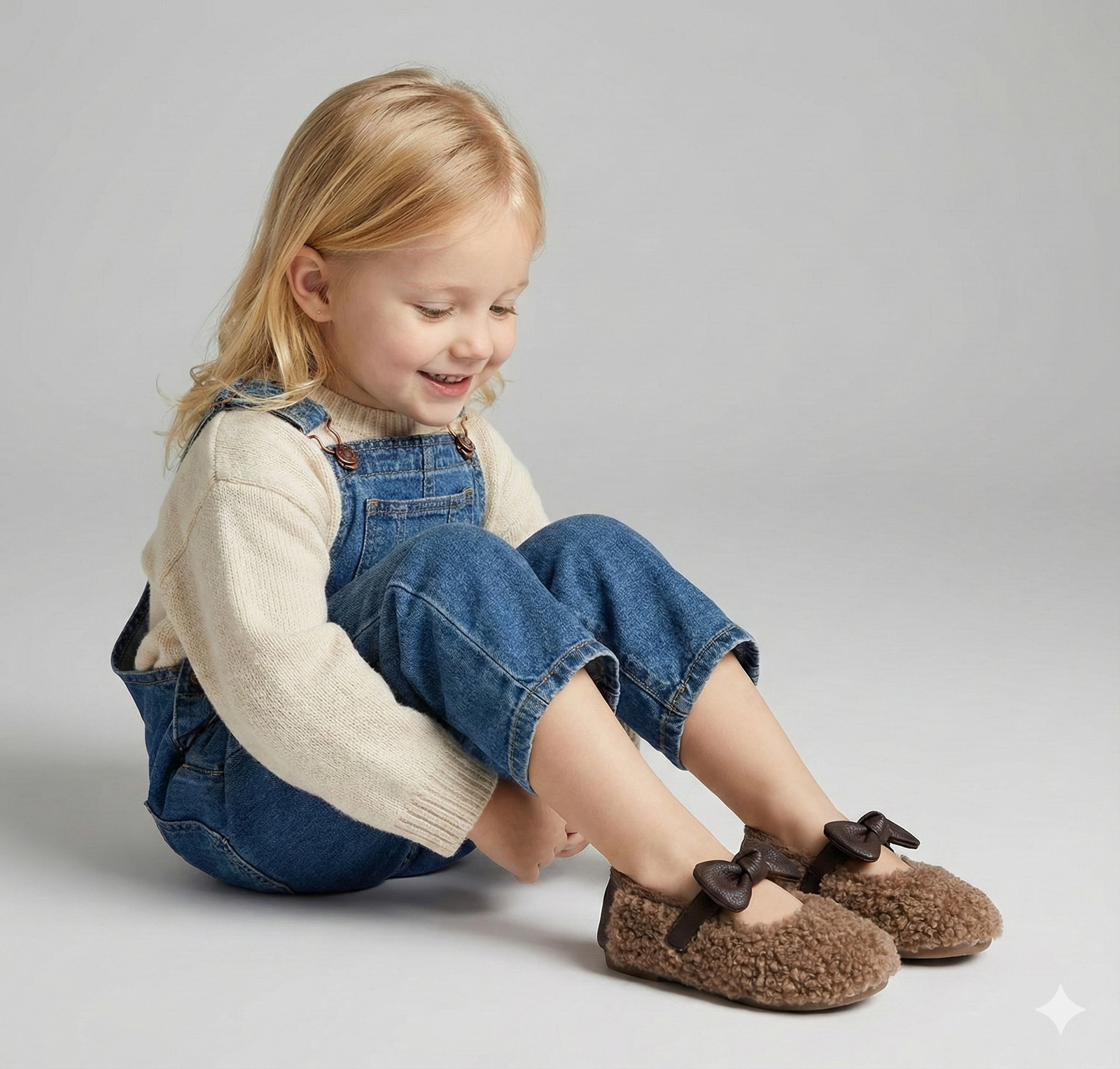 Girls' Fluffy Winter Flats with Leather Bow
