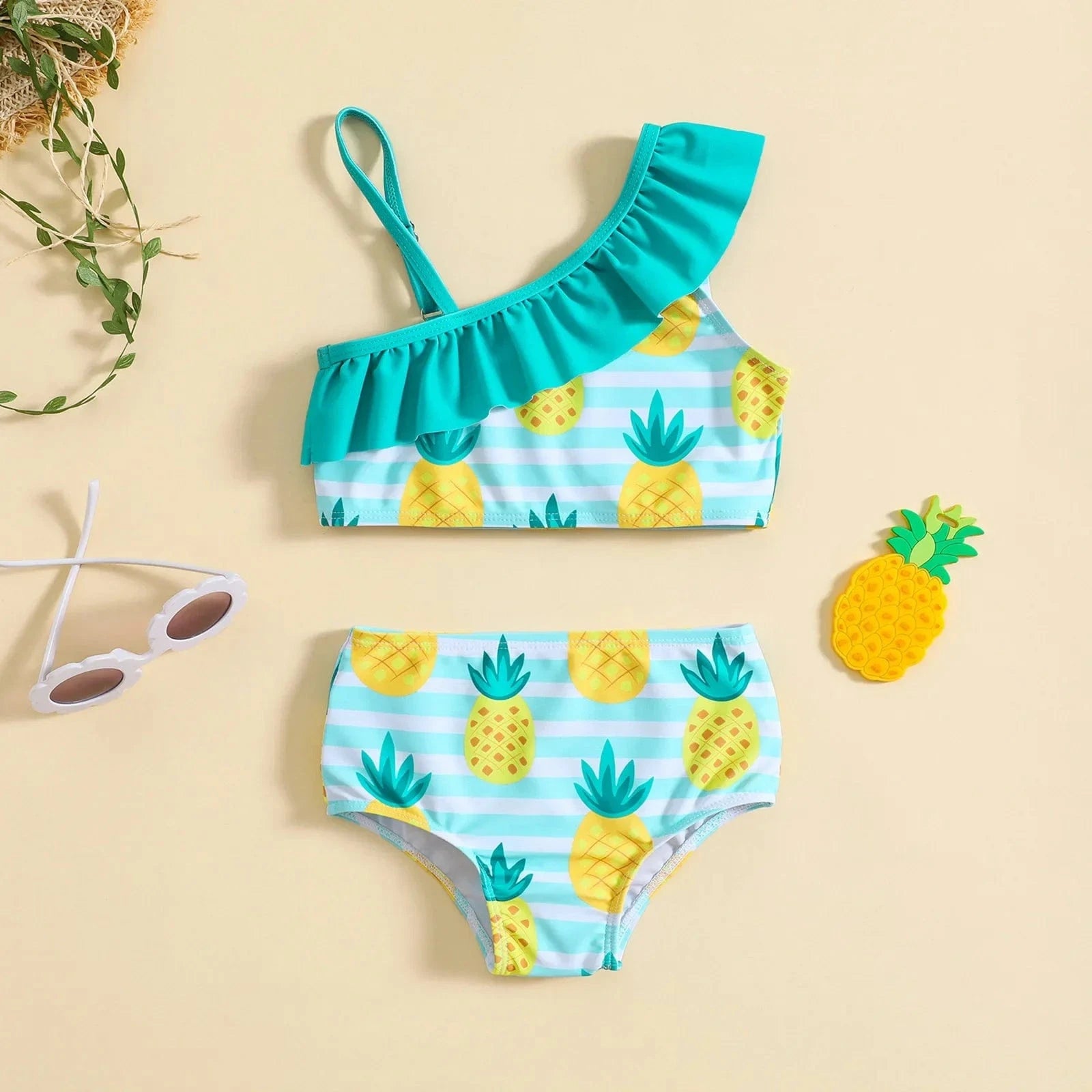 Blue / 4T Girls Fruit Print Ruffle Bikini Set