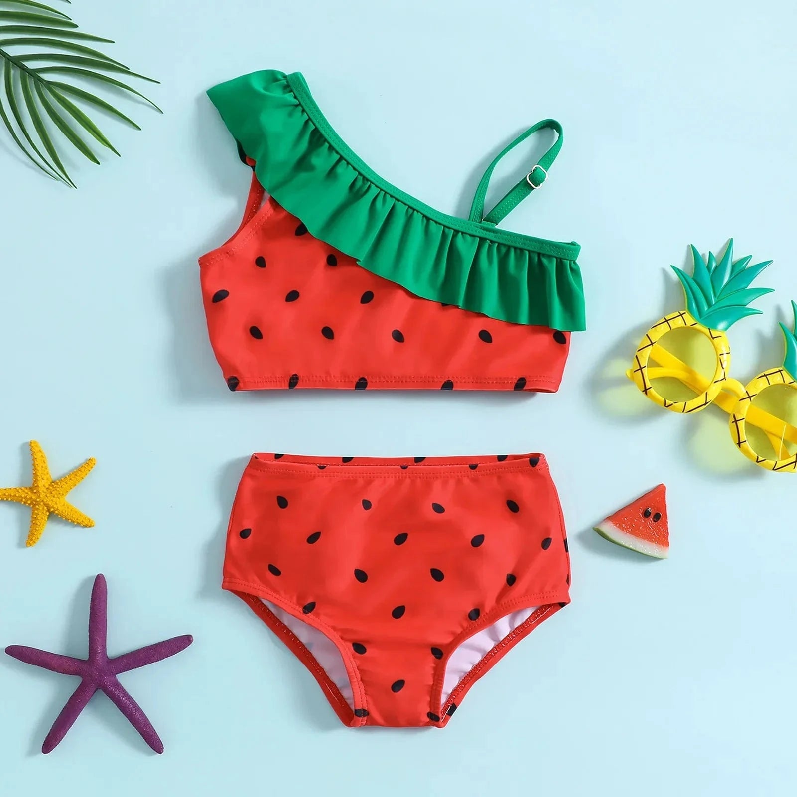 Red / 12M Girls Fruit Print Ruffle Bikini Set