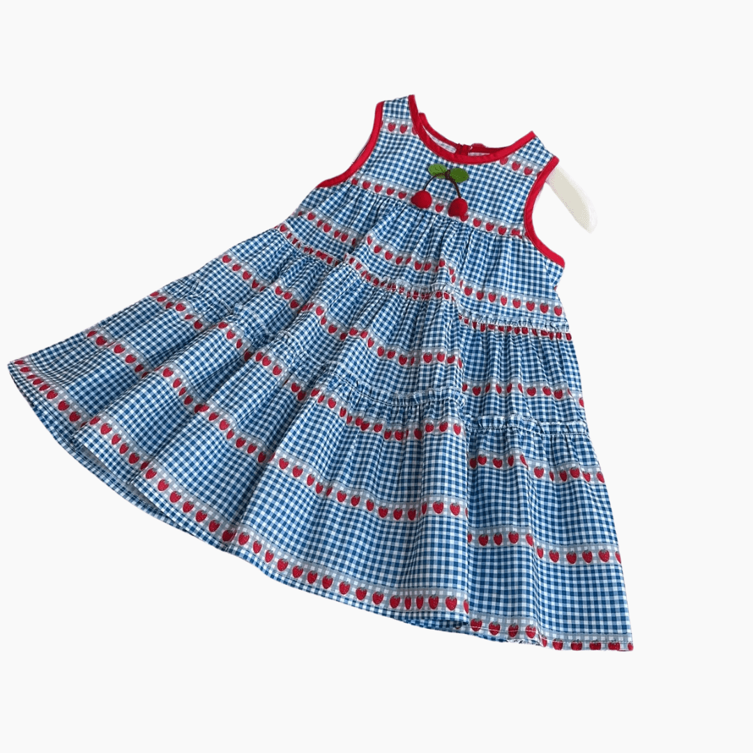Girls Gingham Cherry Dress