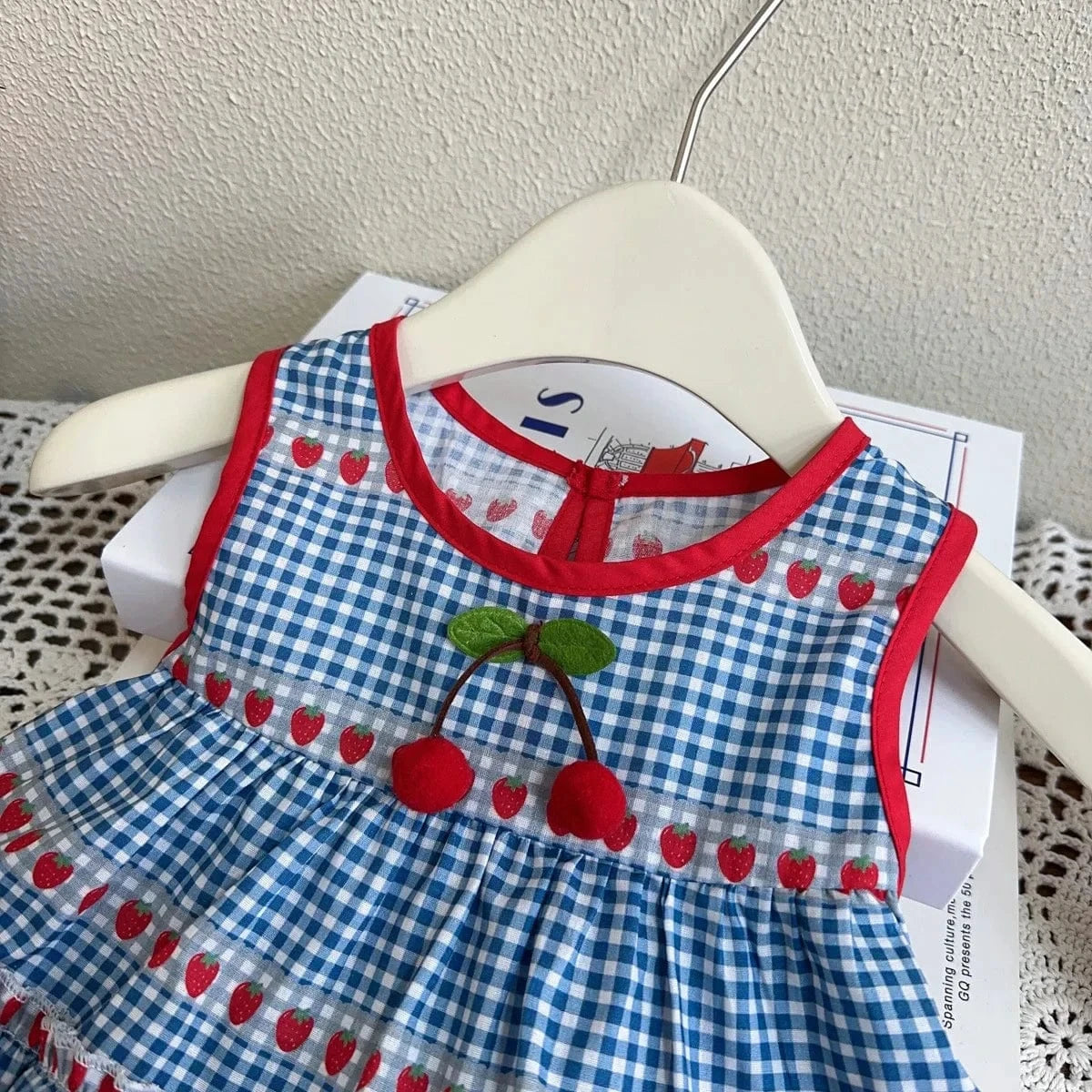 Girls Gingham Cherry Dress