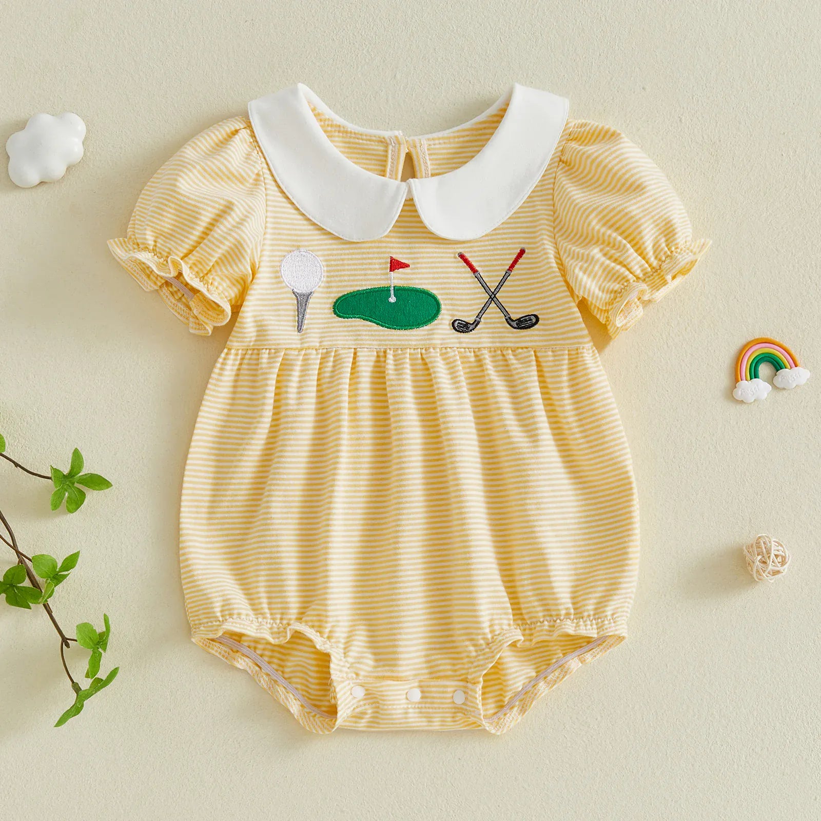 Girls' Golf Embroidered Gingham Romper