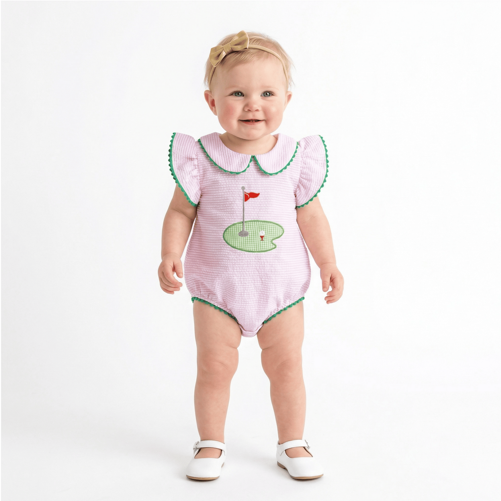 Girls' Golf Embroidery Seersucker Romper Set