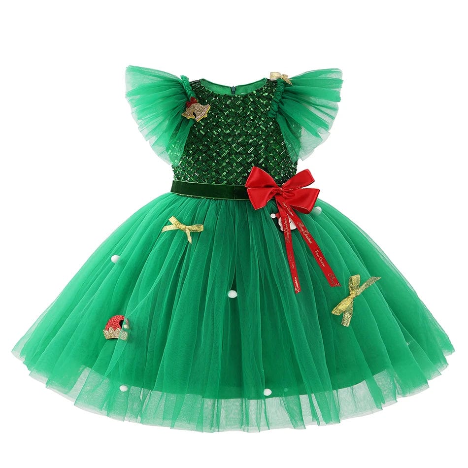 Girls Green Snowflake Cake Dress