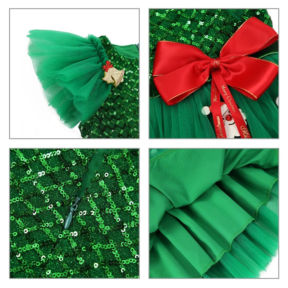 Girls Green Snowflake Cake Dress