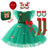 F Christmas Set / 2-3T Girls Green Snowflake Cake Dress