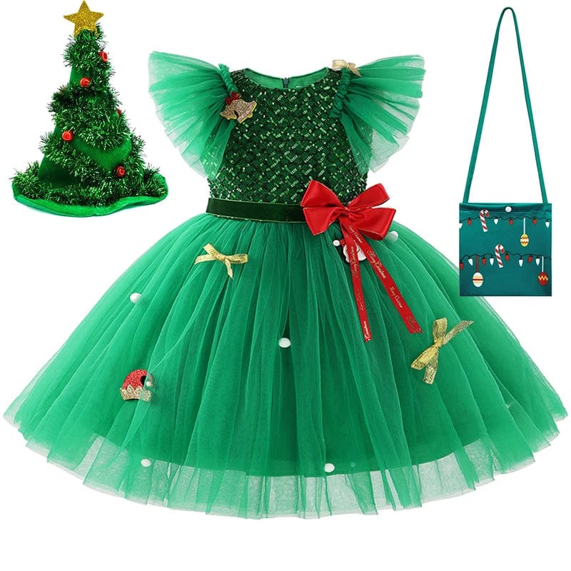 G Christmas Set / 2-3T Girls Green Snowflake Cake Dress