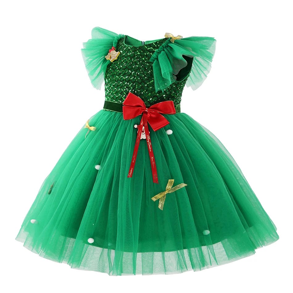 Girls Green Snowflake Cake Dress