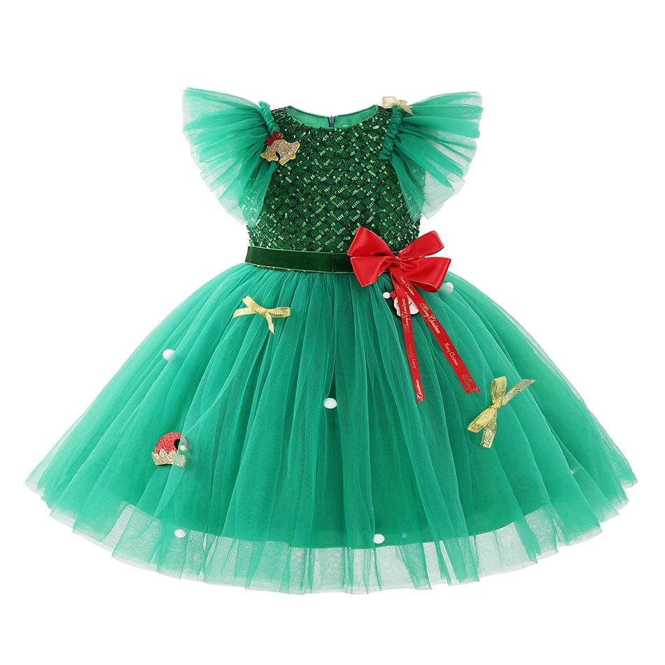 A Christmas / 2-3T Girls Green Snowflake Cake Dress