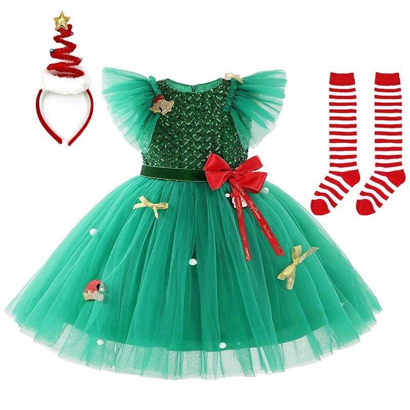 Girls Green Christmas Princess Dress Girls Green Christmas Princess Dress