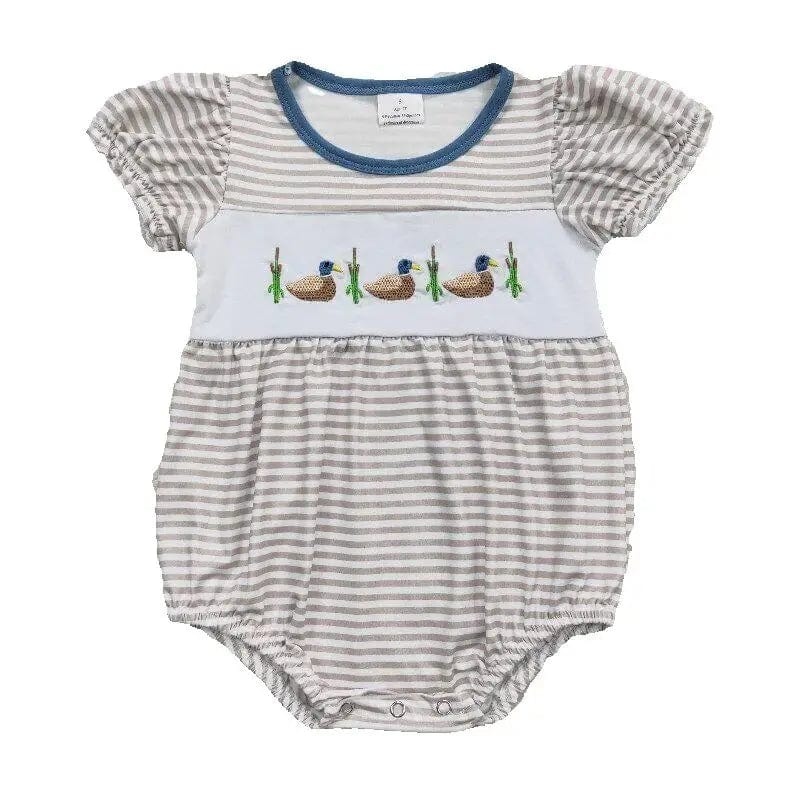 Girls Grey Stripes Duck Embroidery