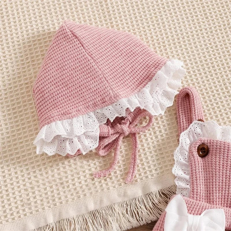 Girls Knitted Romper Set with Bonnet