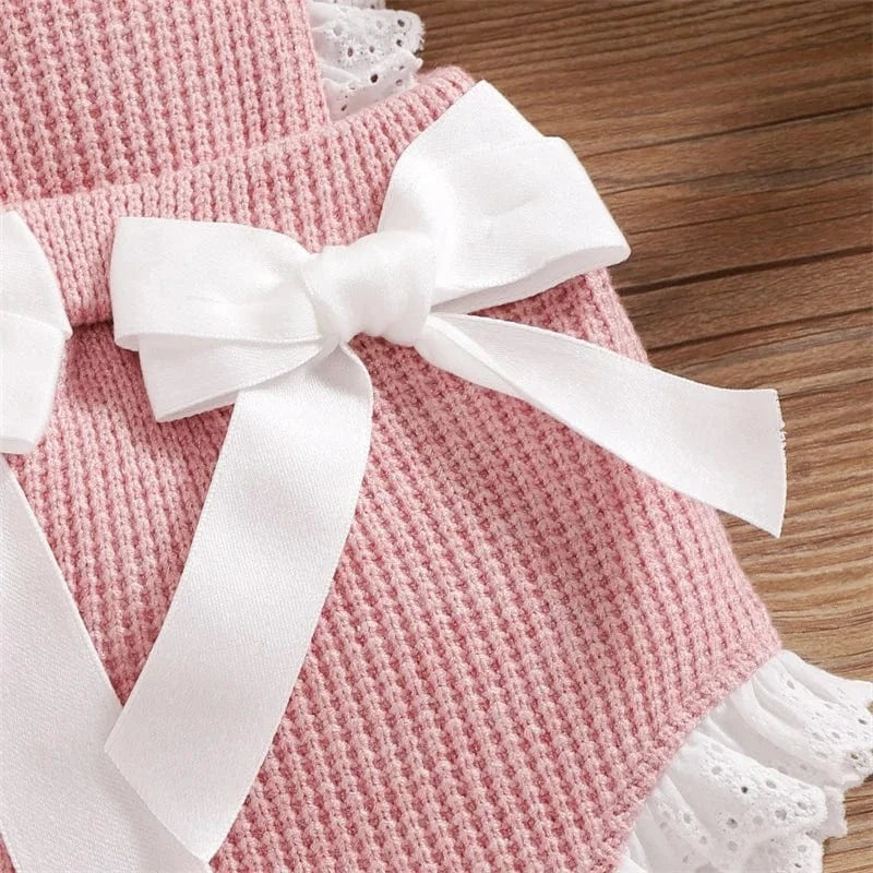 Girls Knitted Romper Set with Bonnet