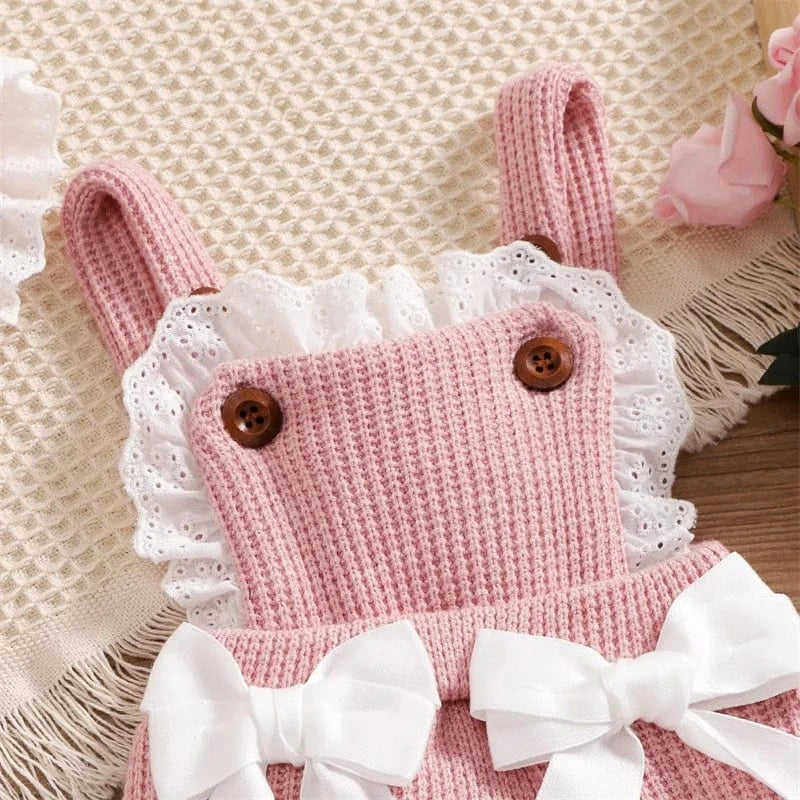 Girls Knitted Romper Set with Bonnet