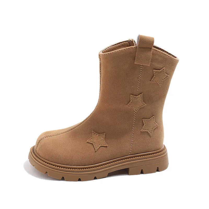 Brown / 26 Girls' Leather Mid-Calf Boots