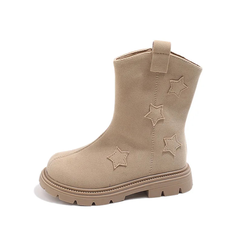 Khaki / 26 Girls' Leather Mid-Calf Boots