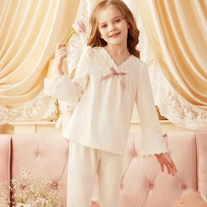 Girls Long Sleeve Lace Pajamas Set
