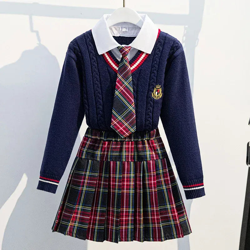 Navy Blue Cardigan Set / 3-4T Girls’ Preppy School Uniform Set
