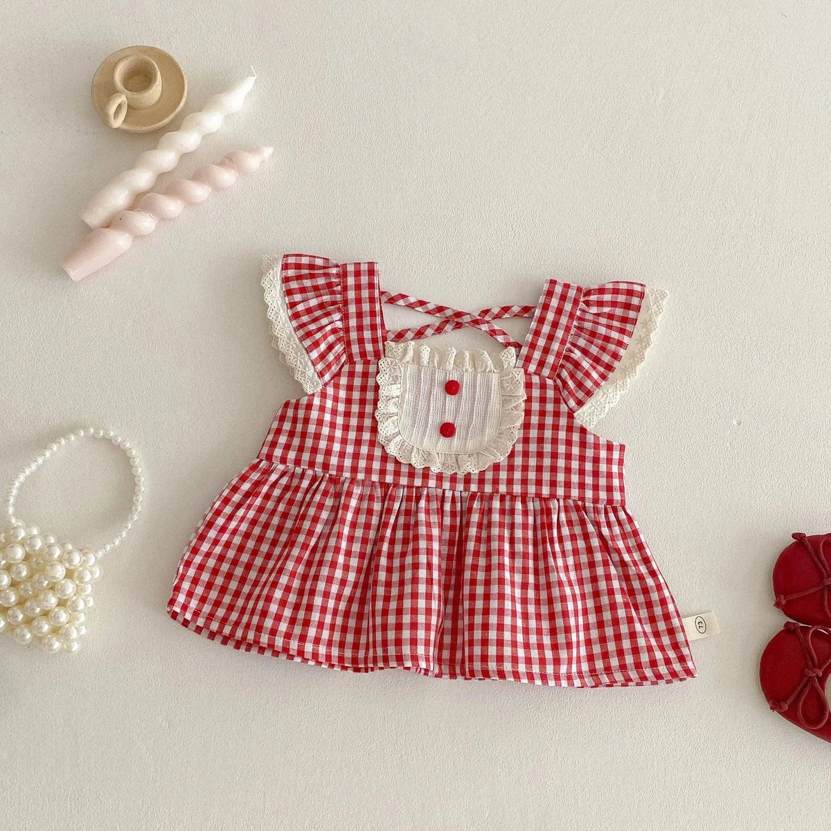Girls Red Gingham Top and Denim Shorts Set