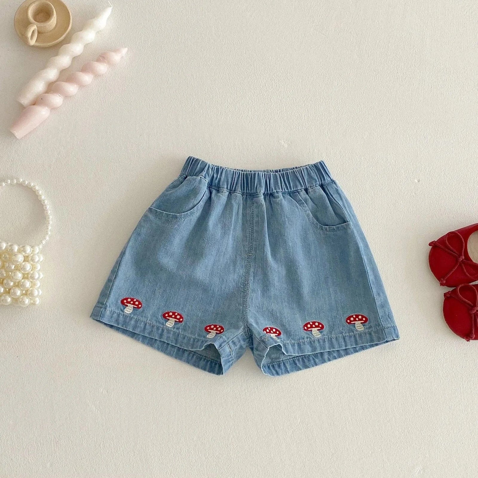 Girls Red Gingham Top and Denim Shorts Set