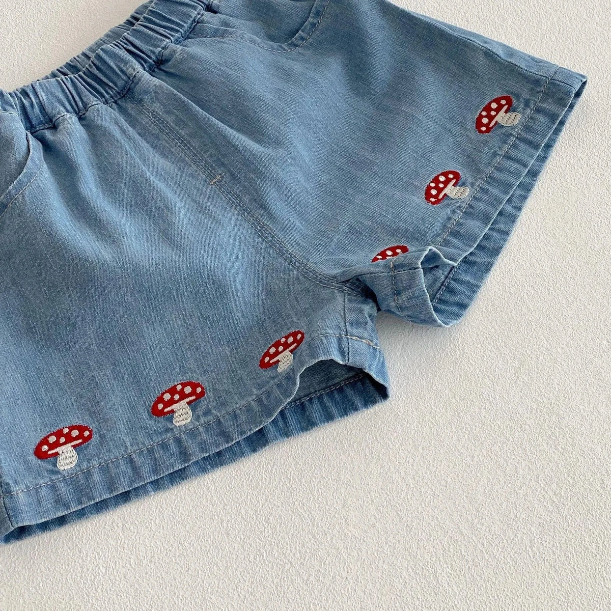 Girls Red Gingham Top and Denim Shorts Set