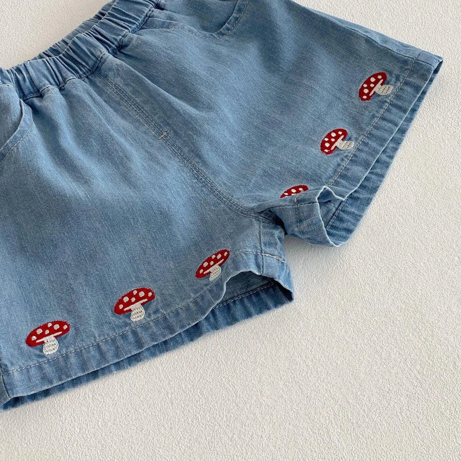 Girls Red Gingham Top and Denim Shorts Set