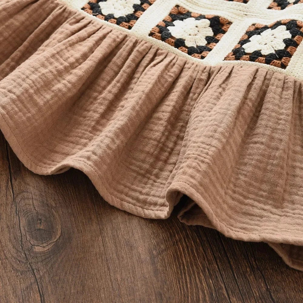 Girls Retro Plaid Top and Beige Pants Set