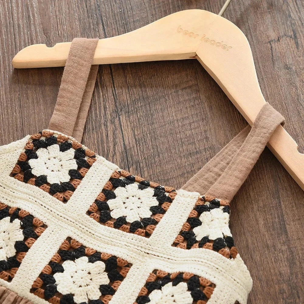 Girls Retro Plaid Top and Beige Pants Set