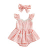 Pink / 3-6Months Girls Romper Plaid Lace Ruffle