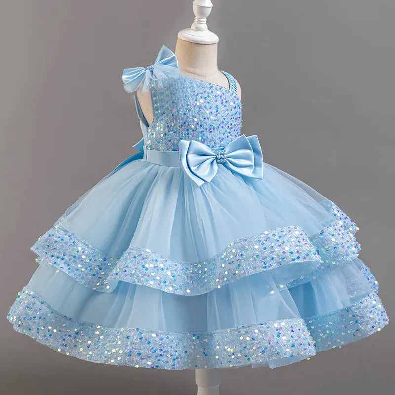 Blue / 12-18M Girls' Sequin & Tulle Princess Dress