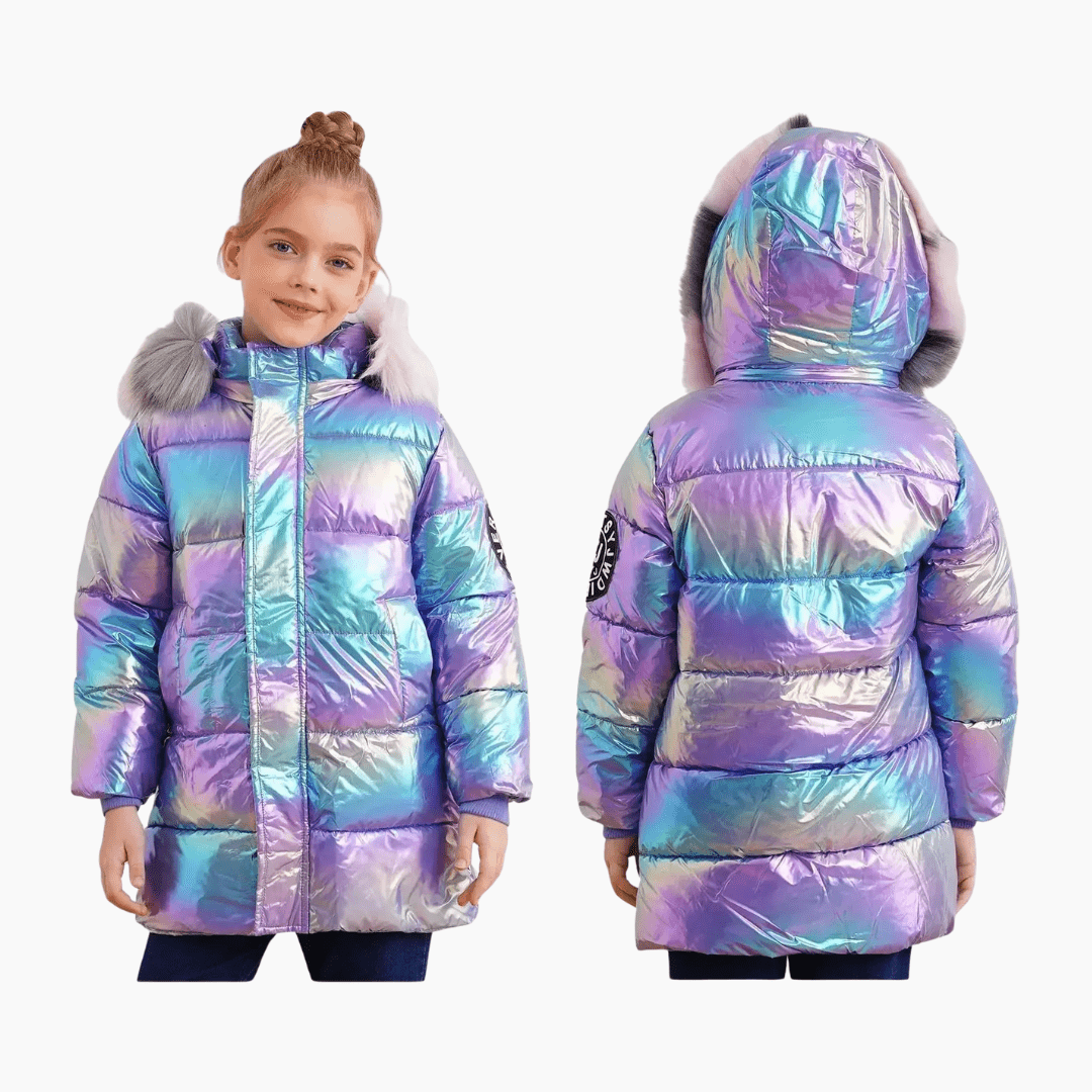 Girls Shiny Metallic Puffer Coat