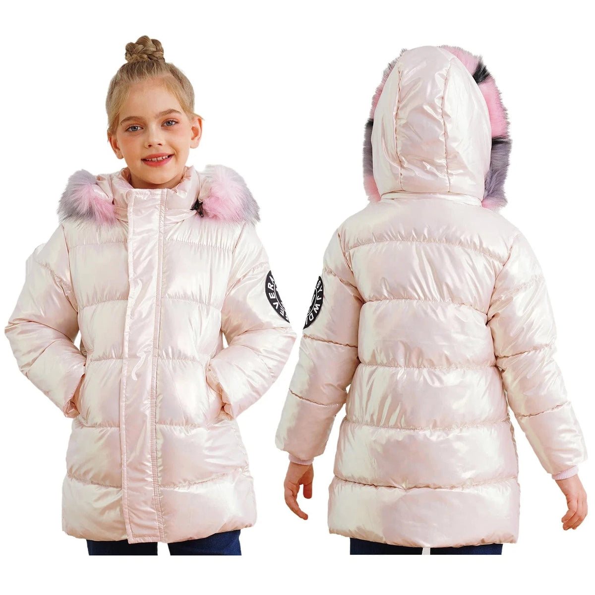 Pink / 15-16T Girls Shiny Metallic Puffer Coat