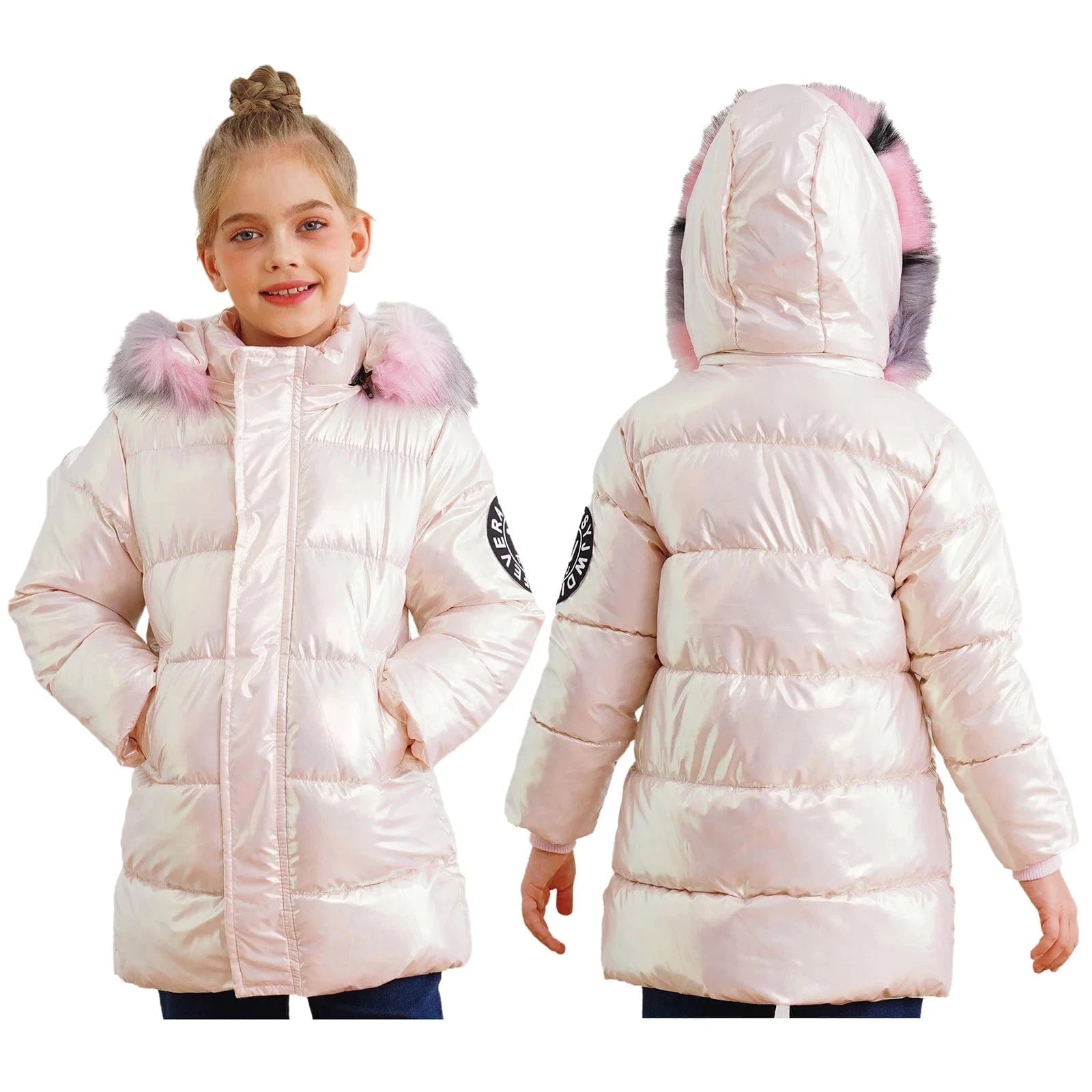 Pink / 15-16T Girls Shiny Metallic Puffer Coat