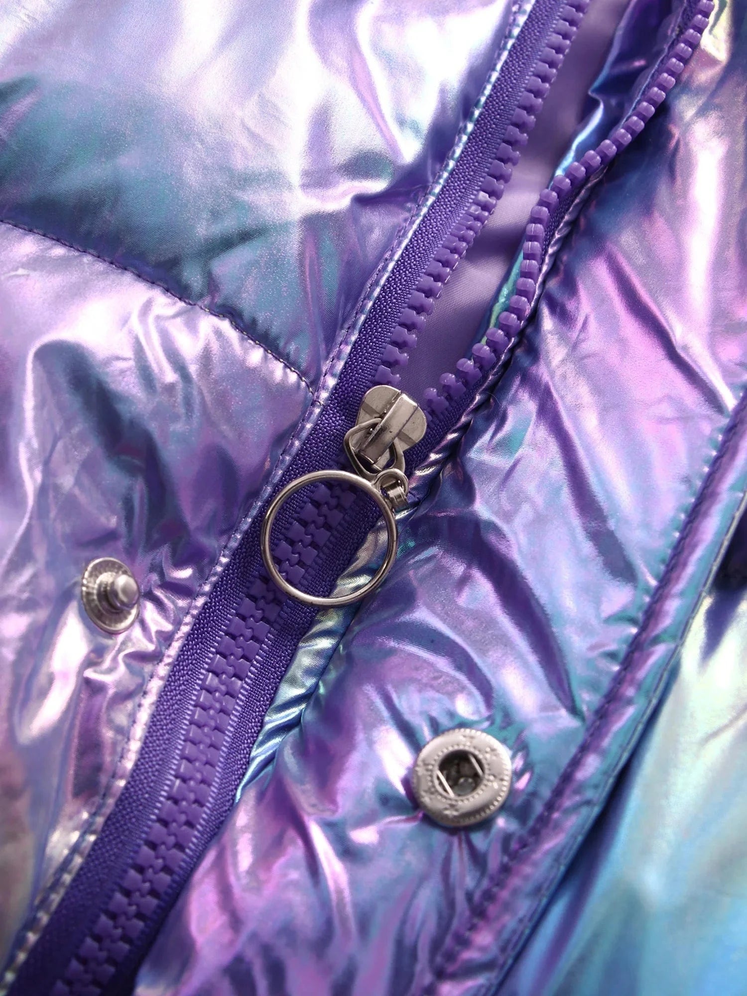 Girls Shiny Metallic Puffer Coat