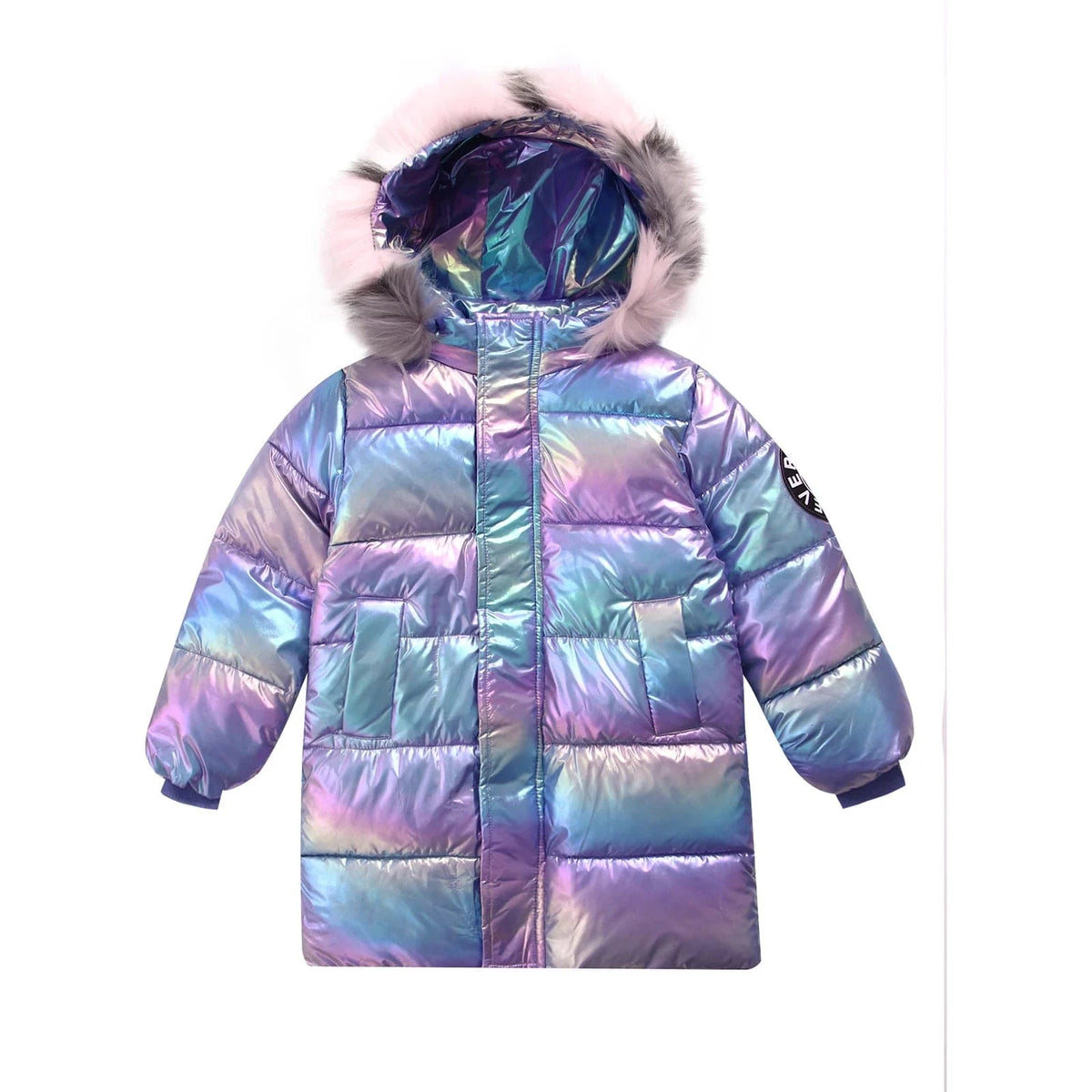 Girls Shiny Metallic Puffer Coat