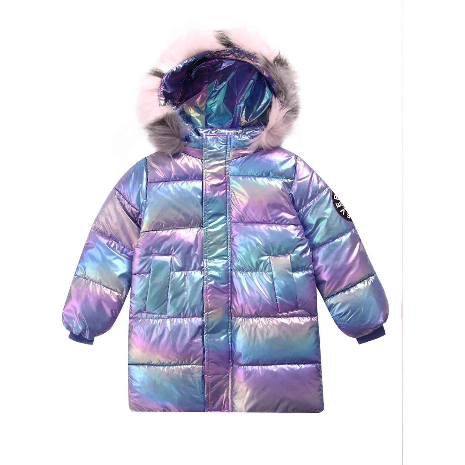 Girls Shiny Metallic Puffer Coat