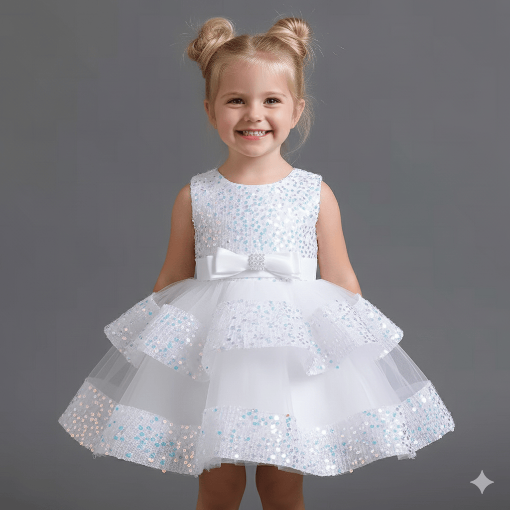Girls' Sleeveless Sequin & Mesh Party Dress
