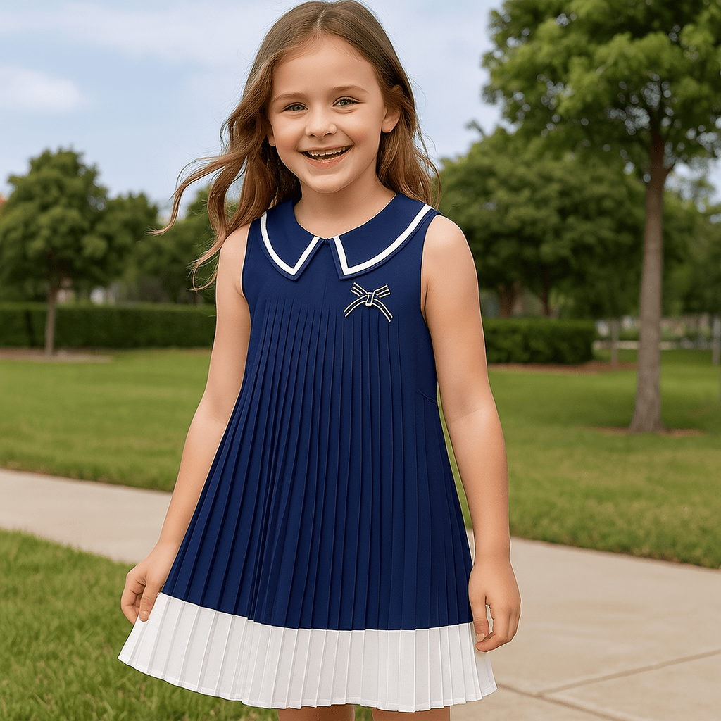 Girls' Sleeveless Summer Chiffon Pleated Dress