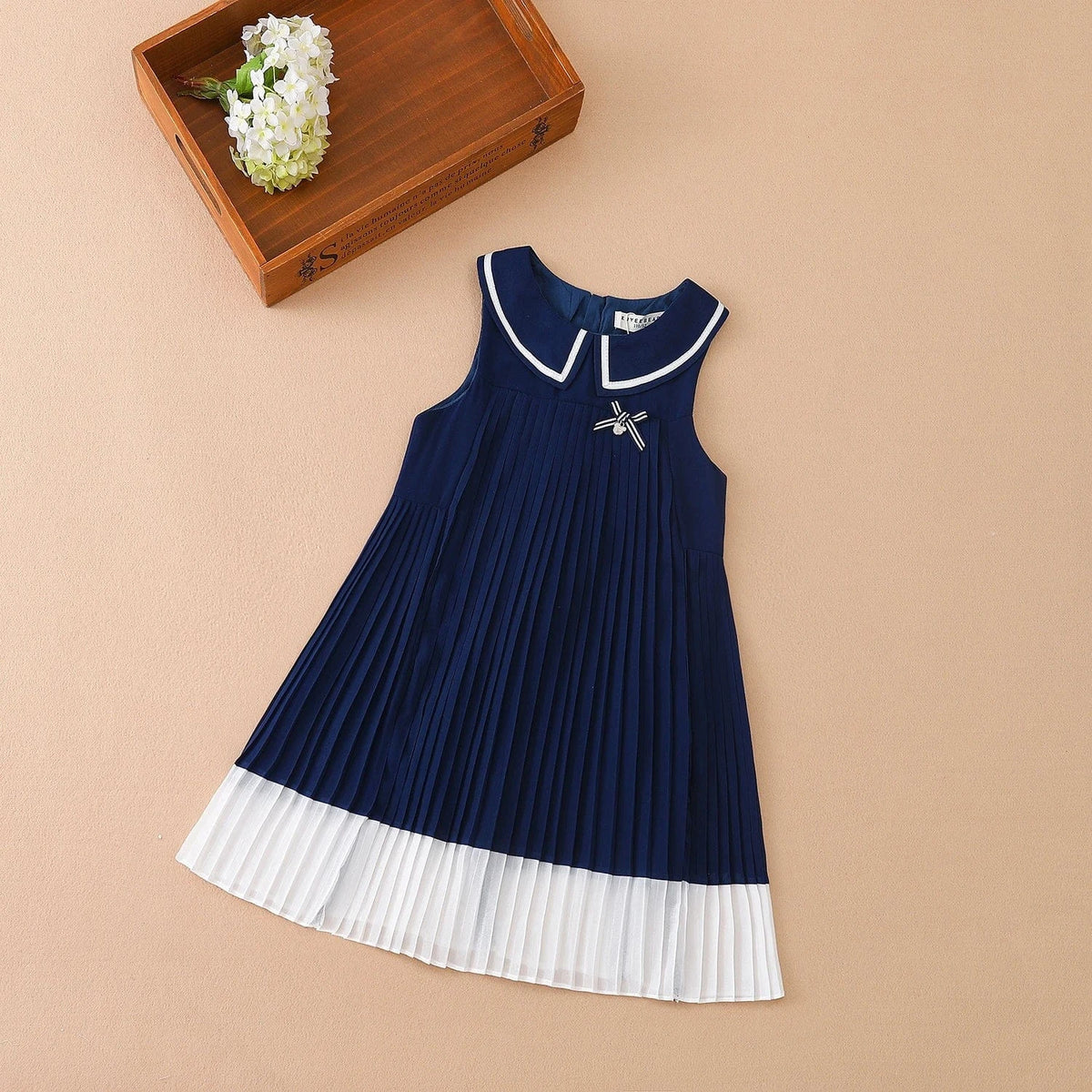 Navy / 4T Girls' Sleeveless Summer Chiffon Pleated Dress