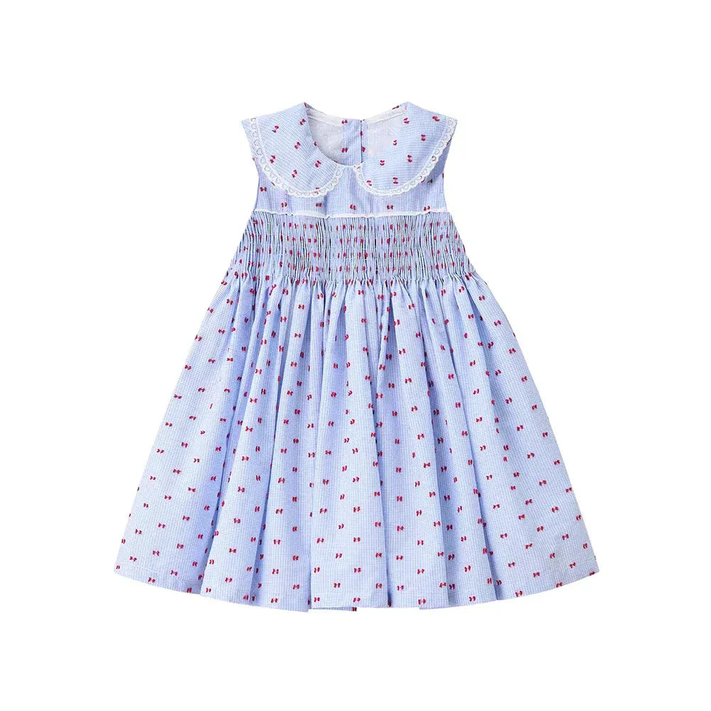 Sleeveless / 12M Girls' Smocked Dress with Peter Pan Collar