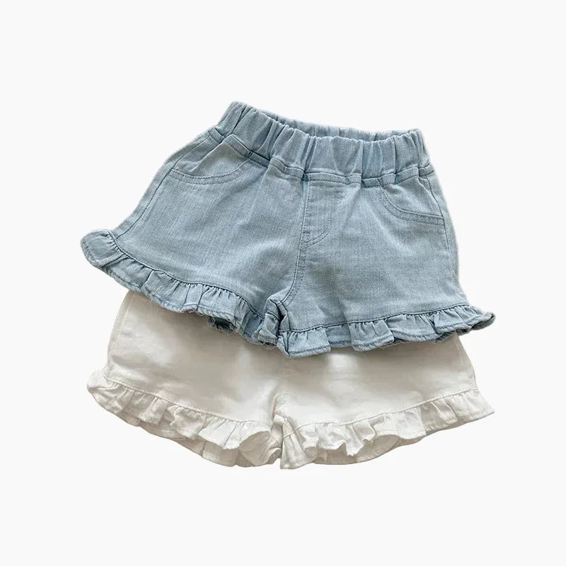 Girls Solid Ruffle Hem Elastic Waist Shorts