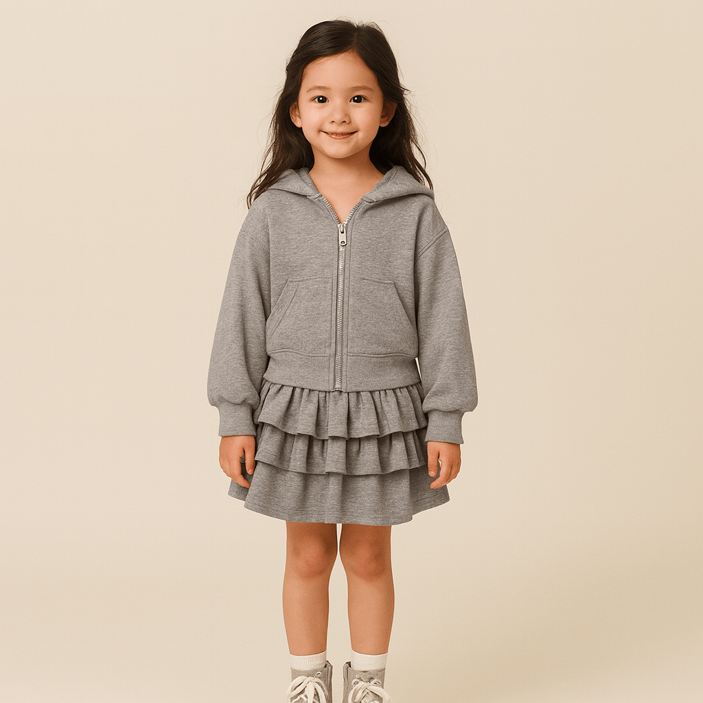 Girls Spring Hoodie and Layered Cake Skirt Set