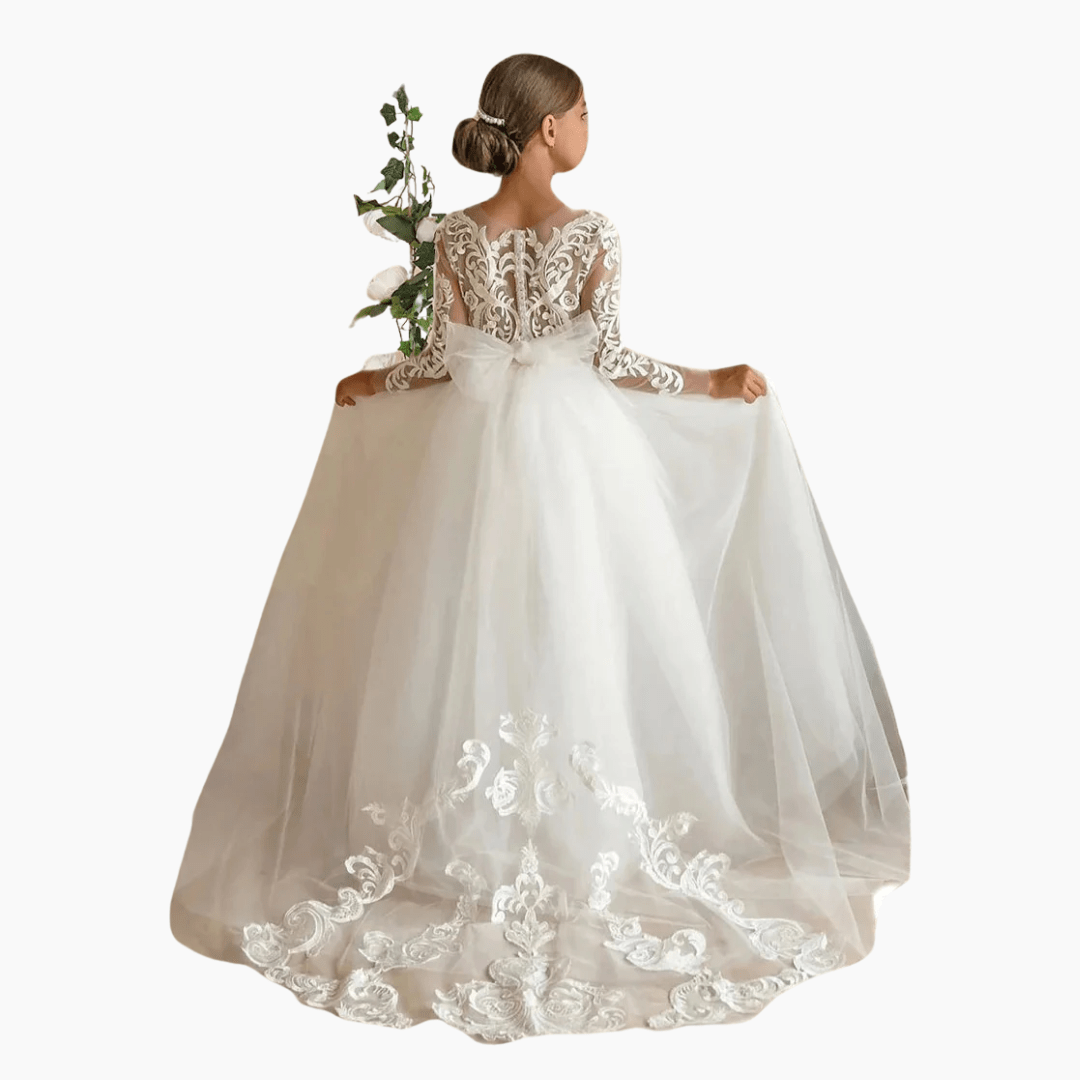 Girls White Lace Communion Dress
